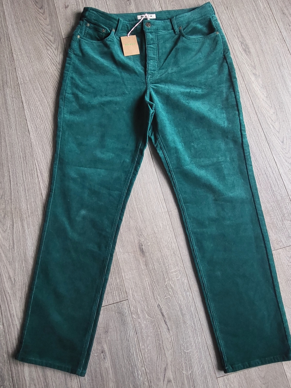NWT Boden Hi Rise Womens Sz 12L Emerald Green Corduroy Straight Leg Pant Stretch